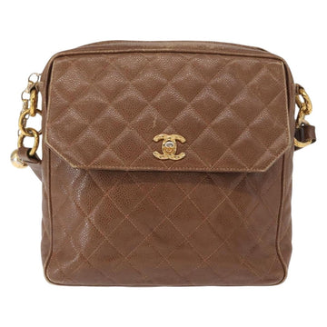 CHANEL Matelasse Shoulder Bag Caviar Skin Brown Gold CC Auth 143676 - 0