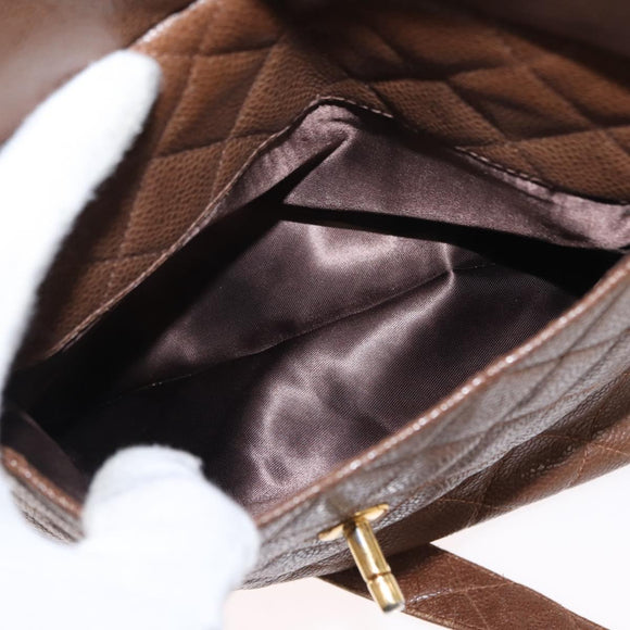 CHANEL Matelasse Shoulder Bag Caviar Skin Brown Gold CC Auth 143676