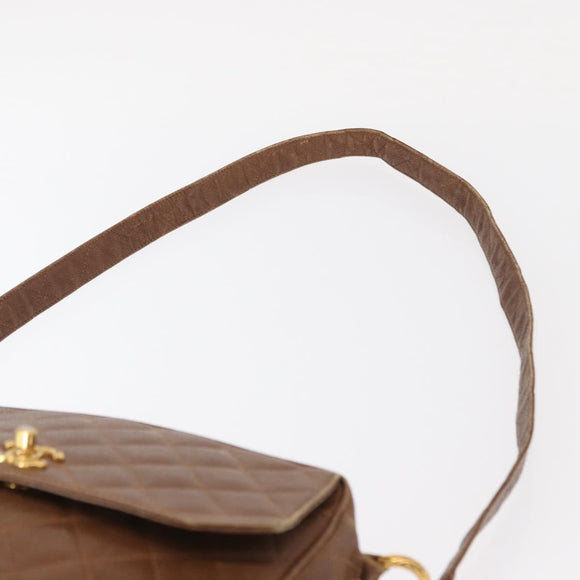 CHANEL Matelasse Shoulder Bag Caviar Skin Brown Gold CC Auth 143676