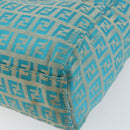 FENDI Zucchino Canvas Tote Bag Turquoise Blue Gold Auth 143679-9