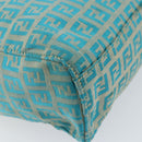 FENDI Zucchino Canvas Tote Bag Turquoise Blue Gold Auth 143679-15