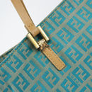 FENDI Zucchino Canvas Tote Bag Turquoise Blue Gold Auth 143679-10