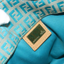 FENDI Zucchino Canvas Tote Bag Turquoise Blue Gold Auth 143679-19