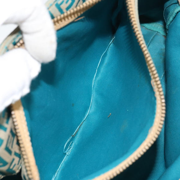 FENDI Zucchino Canvas Tote Bag Turquoise Blue Gold Auth 143679