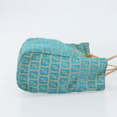 FENDI Zucchino Canvas Tote Bag Turquoise Blue Gold Auth 143679-3