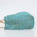 FENDI Zucchino Canvas Tote Bag Turquoise Blue Gold Auth 143679-4