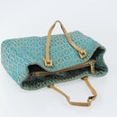 FENDI Zucchino Canvas Tote Bag Turquoise Blue Gold Auth 143679-6