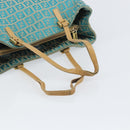 FENDI Zucchino Canvas Tote Bag Turquoise Blue Gold Auth 143679-7