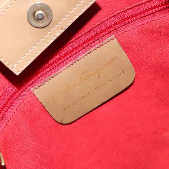 Salvatore Ferragamo Chain Shoulder Bag Enamel Beige Gold Auth 143680