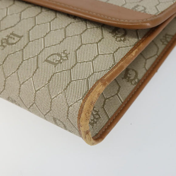 Christian Dior Honeycomb Canvas Chain Shoulder Bag PVC Beige Gold Auth 143712