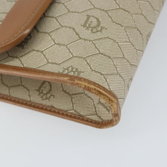 Christian Dior Honeycomb Canvas Chain Shoulder Bag PVC Beige Gold Auth 143712