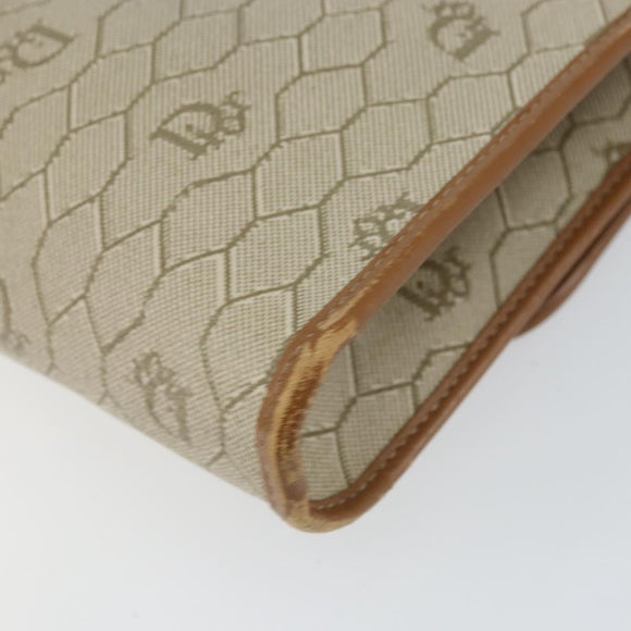 Christian Dior Honeycomb Canvas Chain Shoulder Bag PVC Beige Gold Auth 143712