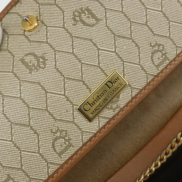 Christian Dior Honeycomb Canvas Chain Shoulder Bag PVC Beige Gold Auth 143712