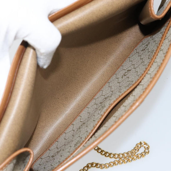 Christian Dior Honeycomb Canvas Chain Shoulder Bag PVC Beige Gold Auth 143712