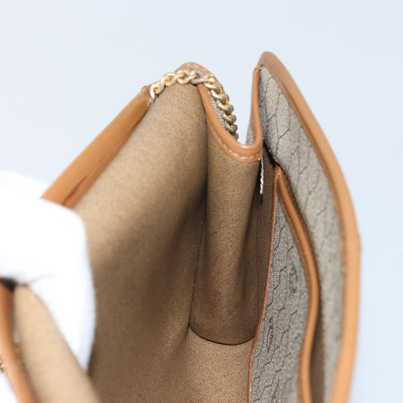 Christian Dior Honeycomb Canvas Chain Shoulder Bag PVC Beige Gold Auth 143712