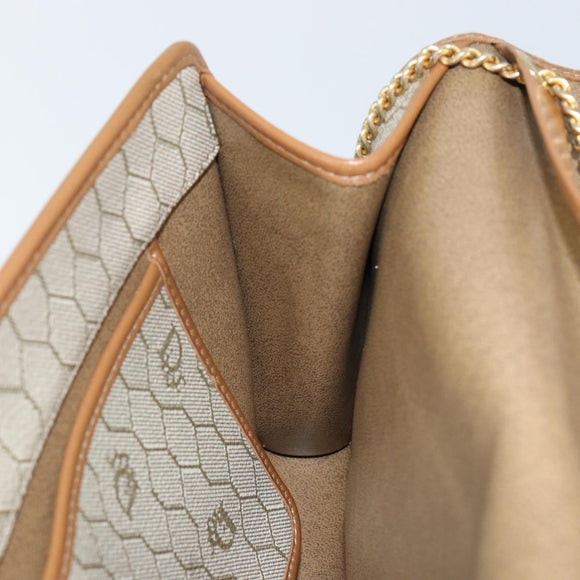 Christian Dior Honeycomb Canvas Chain Shoulder Bag PVC Beige Gold Auth 143712