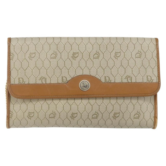 Christian Dior Honeycomb Canvas Chain Shoulder Bag PVC Beige Gold Auth 143712