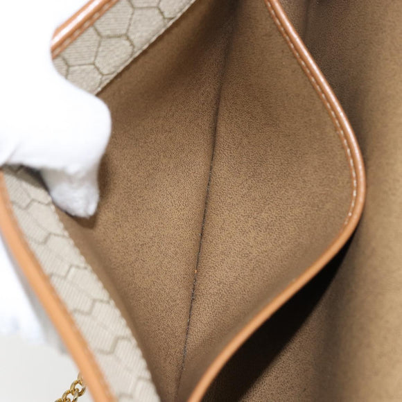 Christian Dior Honeycomb Canvas Chain Shoulder Bag PVC Beige Gold Auth 143712