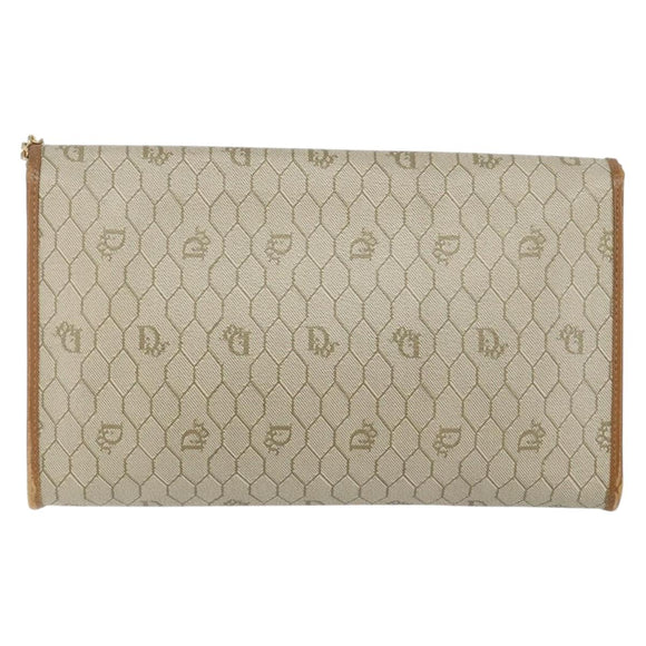 Christian Dior Honeycomb Canvas Chain Shoulder Bag PVC Beige Gold Auth 143712