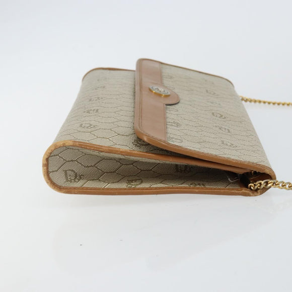 Christian Dior Honeycomb Canvas Chain Shoulder Bag PVC Beige Gold Auth 143712