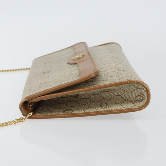 Christian Dior Honeycomb Canvas Chain Shoulder Bag PVC Beige Gold Auth 143712