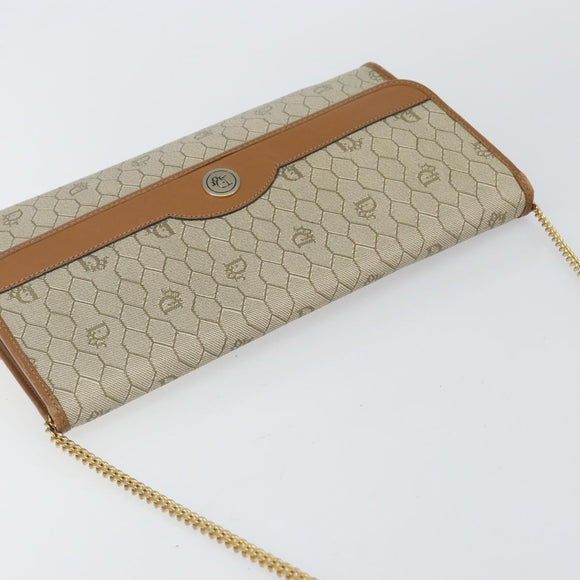 Christian Dior Honeycomb Canvas Chain Shoulder Bag PVC Beige Gold Auth 143712