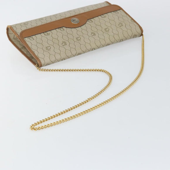 Christian Dior Honeycomb Canvas Chain Shoulder Bag PVC Beige Gold Auth 143712