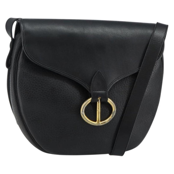 Christian Dior Shoulder Bag Leather Black Gold Auth 143713