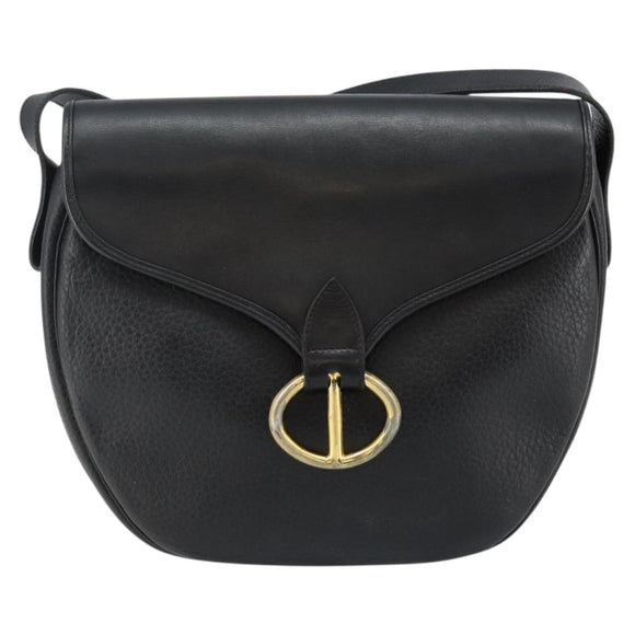 Christian Dior Shoulder Bag Leather Black Gold Auth 143713