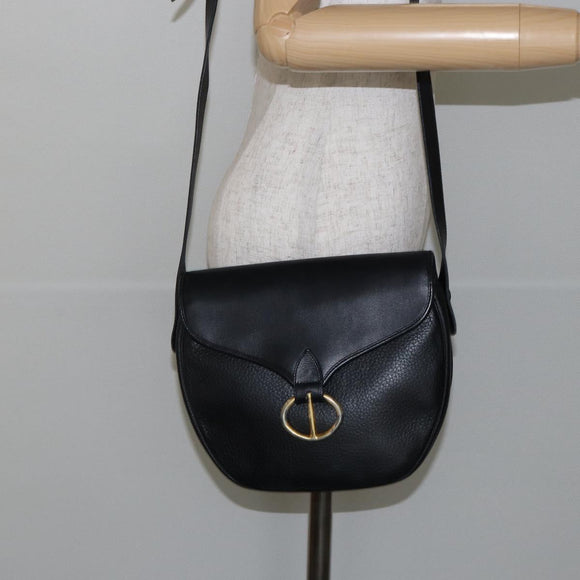 Christian Dior Shoulder Bag Leather Black Gold Auth 143713