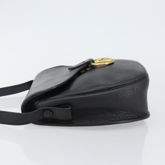 Christian Dior Shoulder Bag Leather Black Gold Auth 143713