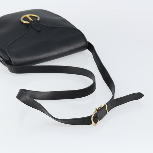 Christian Dior Shoulder Bag Leather Black Gold Auth 143713