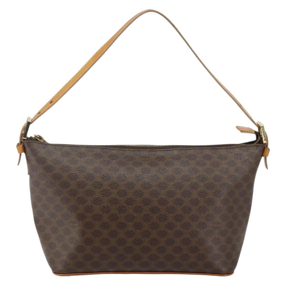 CELINE Macadam Canvas Hand Bag PVC Leather Brown Gold Auth 143725