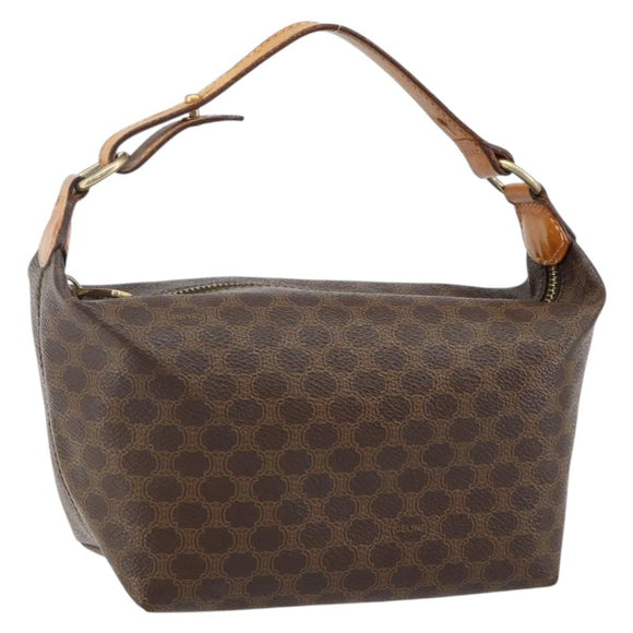 CELINE Macadam Canvas Hand Bag PVC Leather Brown Gold Auth 143726