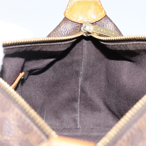 CELINE Macadam Canvas Hand Bag PVC Leather Brown Gold Auth 143726