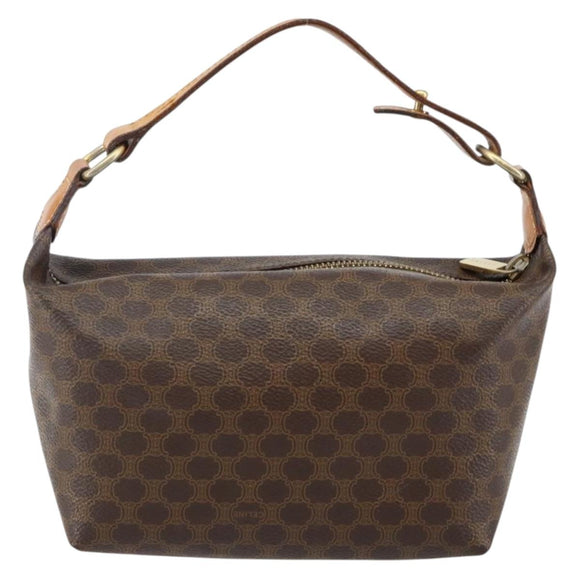 CELINE Macadam Canvas Hand Bag PVC Leather Brown Gold Auth 143726