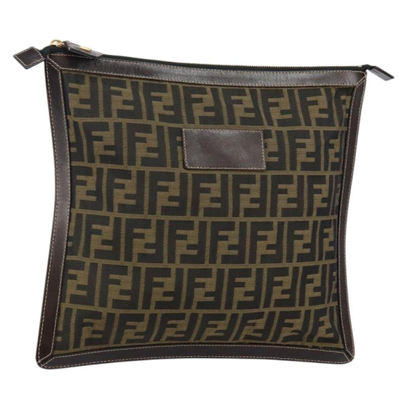 FENDI Zucca Canvas Clutch Bag Black Brown Auth 143727