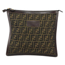 FENDI Zucca Canvas Clutch Bag Black Brown Auth 143727-13