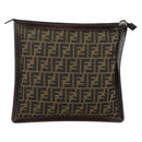 FENDI Zucca Canvas Clutch Bag Black Brown Auth 143727-2