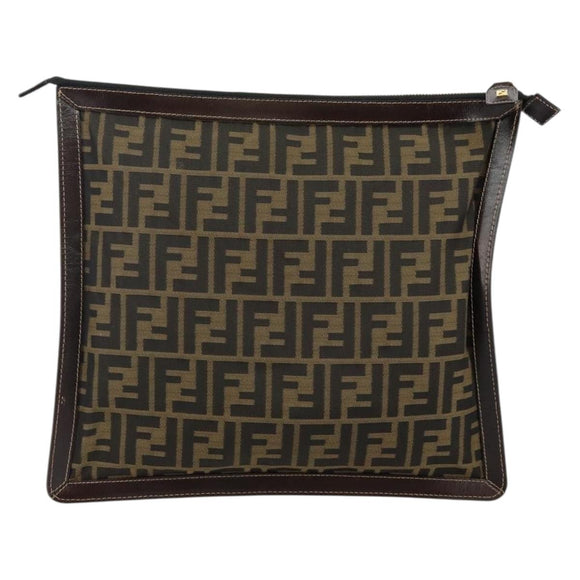 FENDI Zucca Canvas Clutch Bag Black Brown Auth 143727