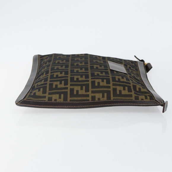 FENDI Zucca Canvas Clutch Bag Black Brown Auth 143727
