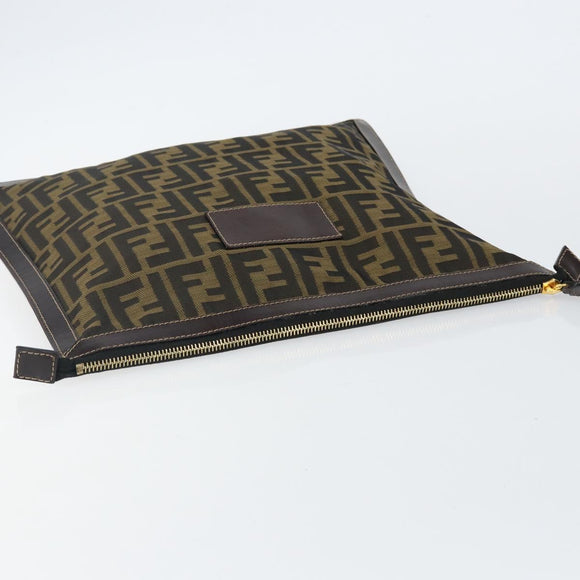 FENDI Zucca Canvas Clutch Bag Black Brown Auth 143727