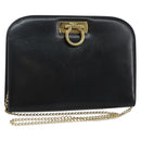 Salvatore Ferragamo Gancini Chain Shoulder Bag Leather Black Gold Auth 143759-1