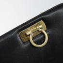 Salvatore Ferragamo Gancini Chain Shoulder Bag Leather Black Gold Auth 143759-17