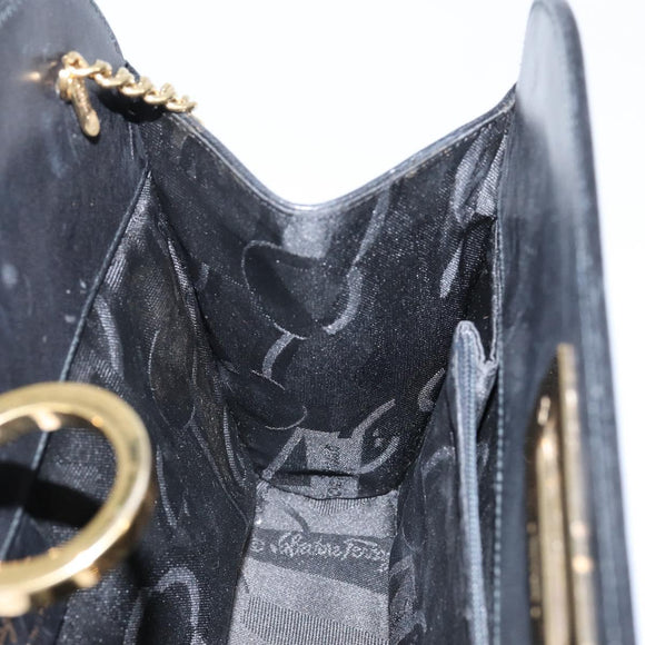 Salvatore Ferragamo Gancini Chain Shoulder Bag Leather Black Gold Auth 143759