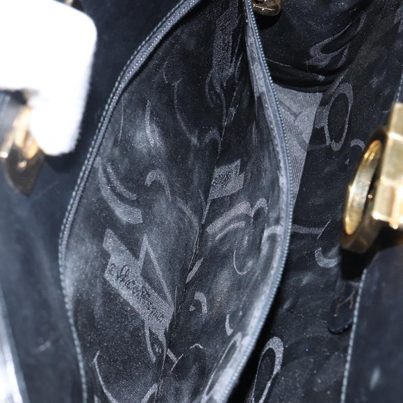 Salvatore Ferragamo Gancini Chain Shoulder Bag Leather Black Gold Auth 143759