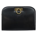 Salvatore Ferragamo Gancini Chain Shoulder Bag Leather Black Gold Auth 143759-13