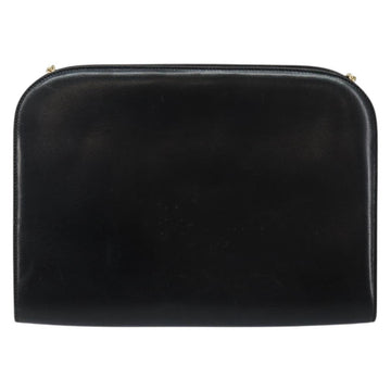 Salvatore Ferragamo Gancini Chain Shoulder Bag Leather Black Gold Auth 143759 - 0