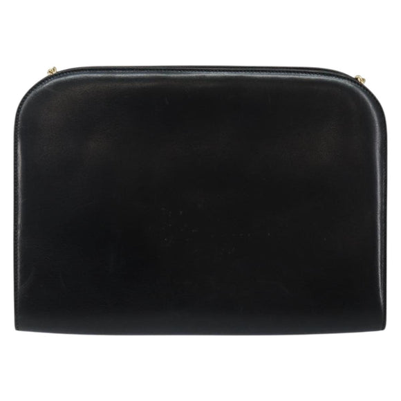 Salvatore Ferragamo Gancini Chain Shoulder Bag Leather Black Gold Auth 143759