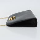 Salvatore Ferragamo Gancini Chain Shoulder Bag Leather Black Gold Auth 143759-4